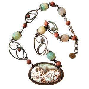 Unique Gemstone Necklace Artisan Crafted Jasper Spirals Handmade Natural Stone